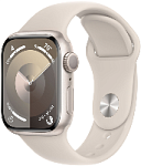 Apple Watch Series 9, 41 мм, корпус из алюминия цвета «сияющая звезда», ремешок Sport Band «сияющая звезда» размер M/L