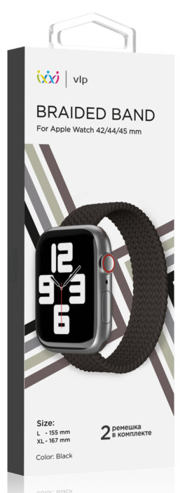 картинка Ремешок нейлоновый плетёный “vlp” для Apple Watch 44/45 L/XL 2шт (чёрный) от магазина Технолав