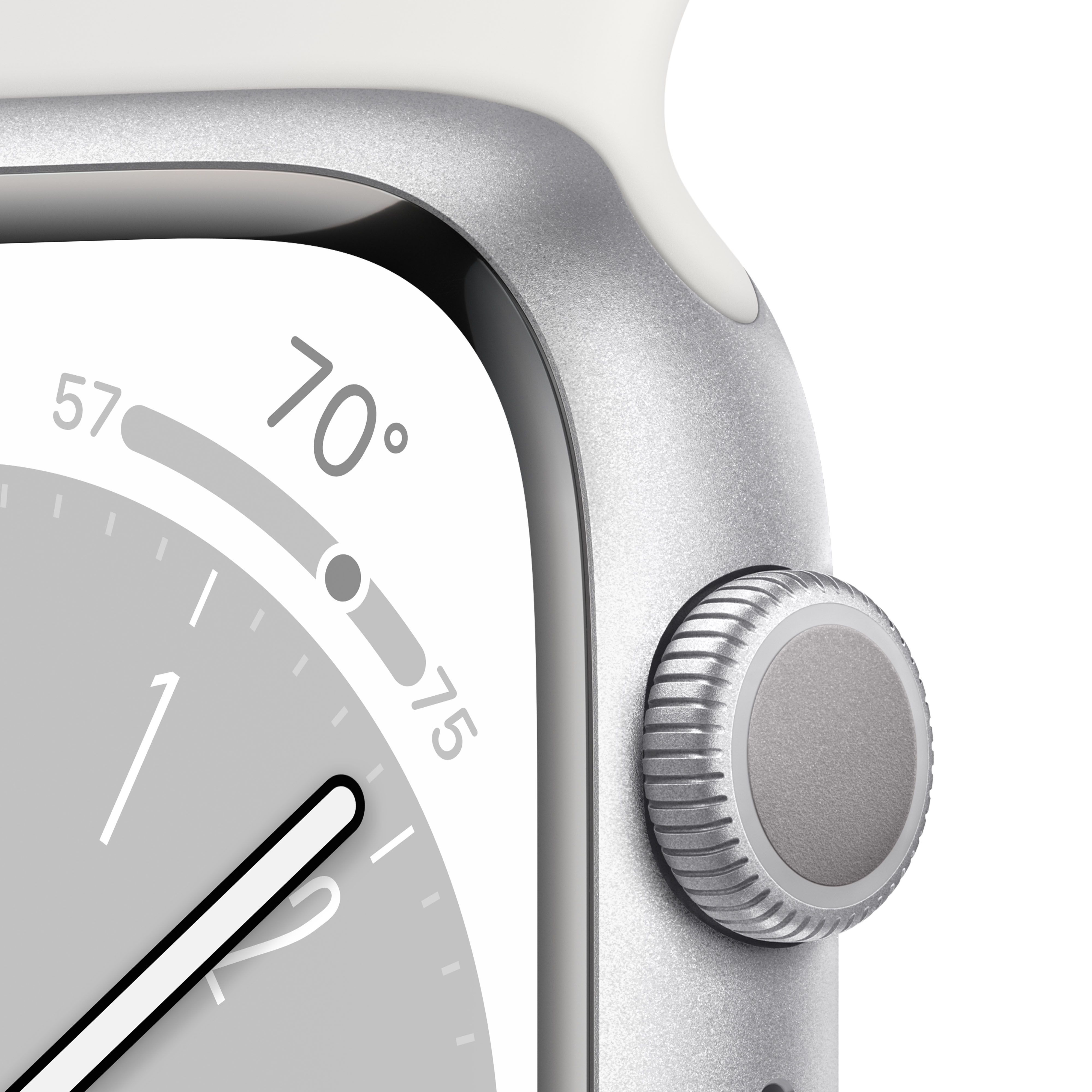 картинка Apple Watch Series 8 GPS, 41mm Silver Aluminum Case with White Sport Band (серебристый/белый) от магазина Технолав