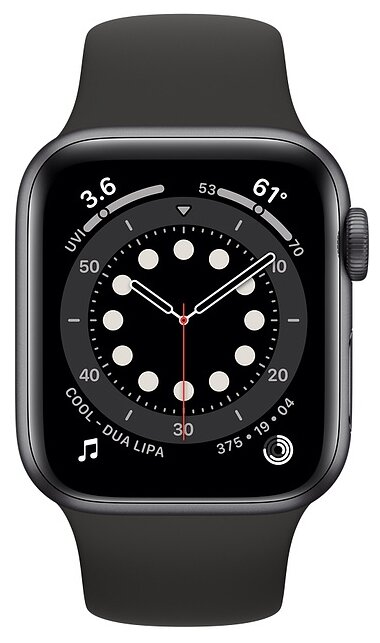 картинка Apple Watch Series 6, 40 мм, алюминий цвета «серый космос», спортивный ремешок черного цвета от магазина Технолав