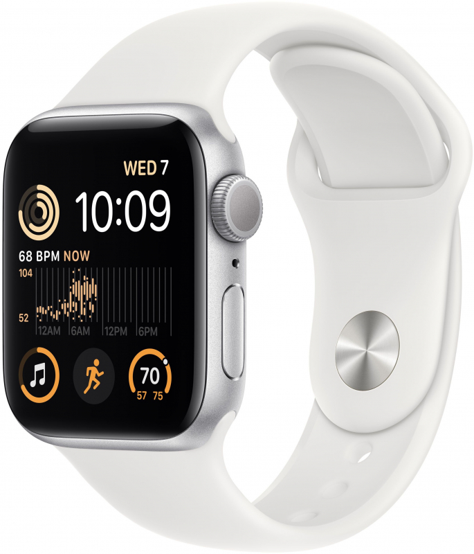 картинка Apple Watch Series SE 2022, 40mm Silver Aluminium Case with White Sport Band (белый), размер S/M от магазина Технолав