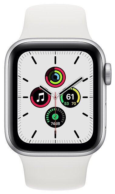 картинка Умные часы Apple Watch SE, 40 мм, корпус из алюминия серебристого цвета, спортивный ремешок белого цвета от магазина Технолав