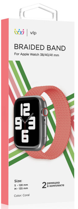 картинка Ремешок нейлоновый плетёный “vlp” для Apple Watch 40/41 S/M 2шт. (коралловый) от магазина Технолав