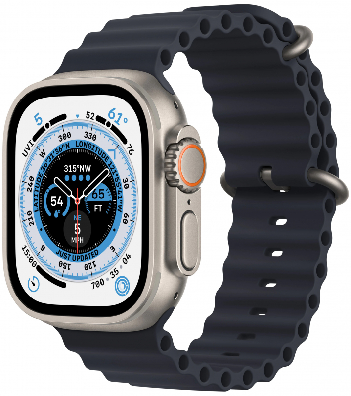 картинка Apple Watch Ultra GPS + Cellular, 49 мм, корпус из титана, ремешок Ocean цвета «тёмная ночь» от магазина Технолав