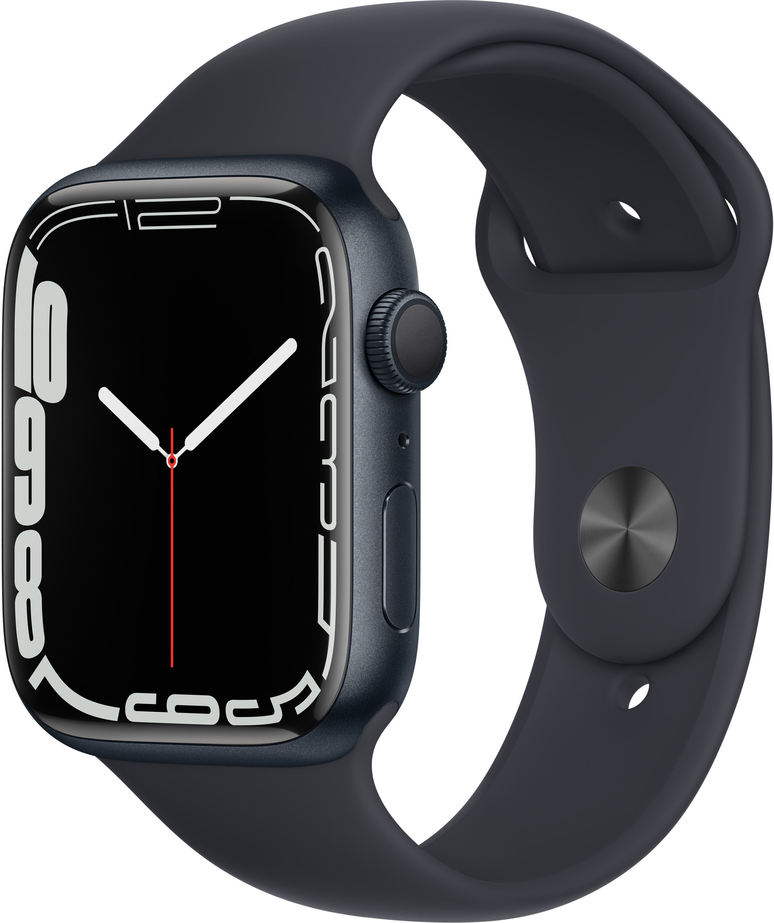 картинка Apple Watch Series 7, 45 мм, корпус из алюминия цвета «тёмная ночь», спортивный ремешок «тёмная ночь» от магазина Технолав