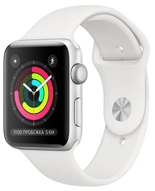 картинка Умный часы Apple Watch Series 3, 38 мм, корпус из серебристого алюминия, спортивный ремешок белого цвета от магазина Технолав