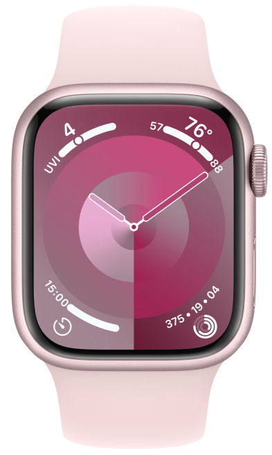 картинка Apple Watch Series 9, 41 мм, корпус из алюминия розового цвета, спортивный ремешок нежно-розового цвета, размер S/M от магазина Технолав