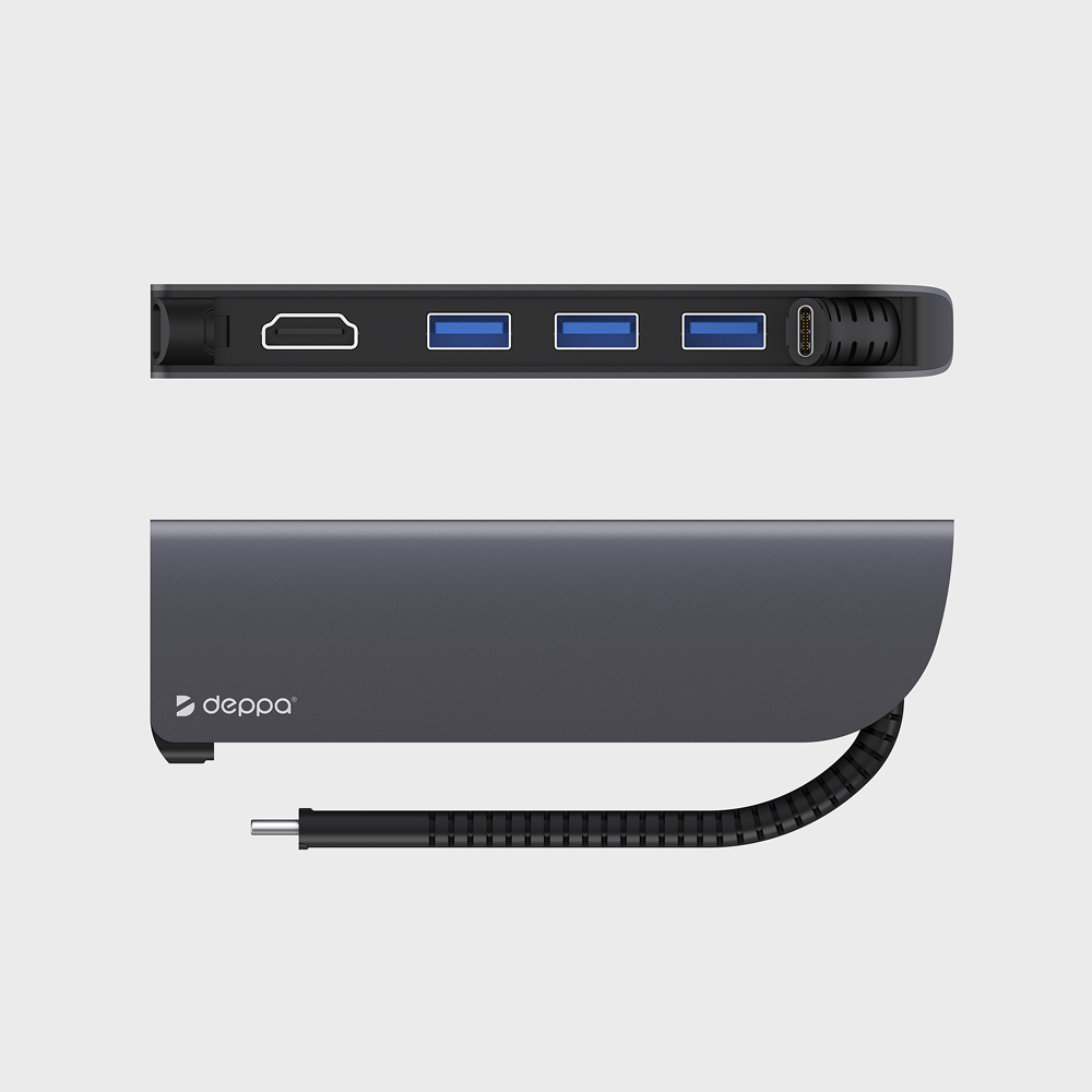 картинка Многопортовой адаптер USB Type-C хаб, HDMI, Power Delivery, 3 x USB 3.0, встроенный кабель от магазина Технолав