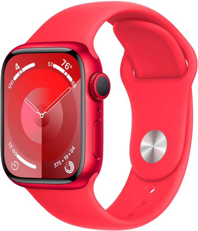 картинка Apple Watch Series 9, 45 мм, корпус из алюминия цвета (PRODUCT)RED, спортивный ремешок цвета (PRODUCT)RED, размер M/L от магазина Технолав