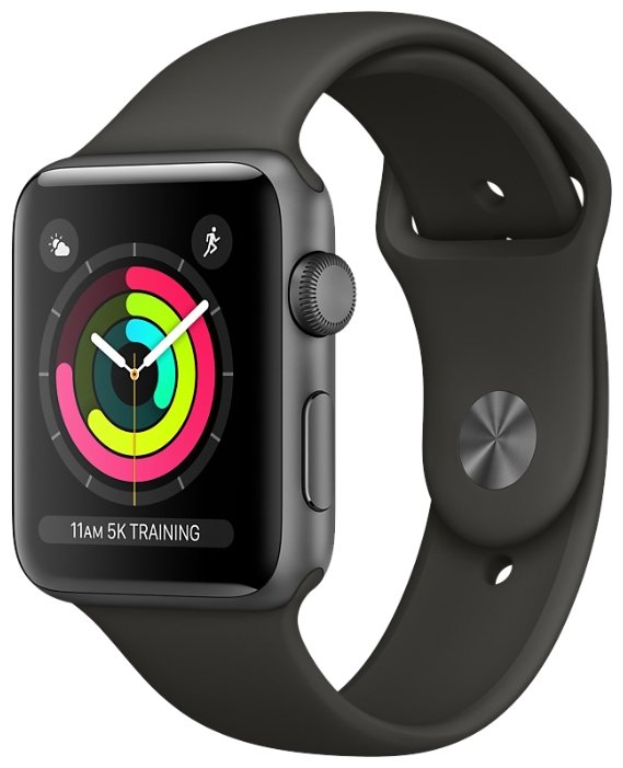 картинка Умные часы Apple Watch Series 3 42мм Aluminum Case with Sport Band (серый космос/черный) от магазина Технолав