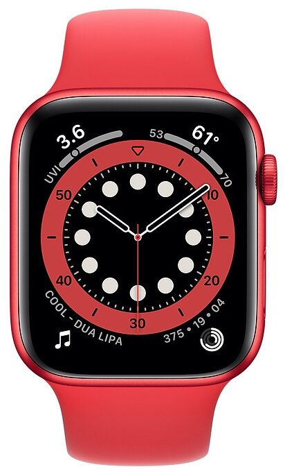 картинка Apple Watch Series 6, 44 мм, алюминий красного цвета, спортивный ремешок красного цвета от магазина Технолав