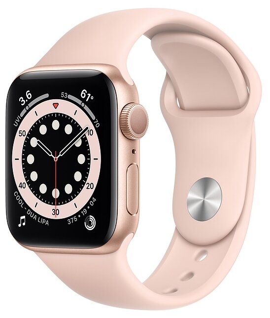 картинка Apple Watch Series 6, 40 мм, алюминий золотистого цвета, спортивный ремешок цвета «розовый песок» от магазина Технолав