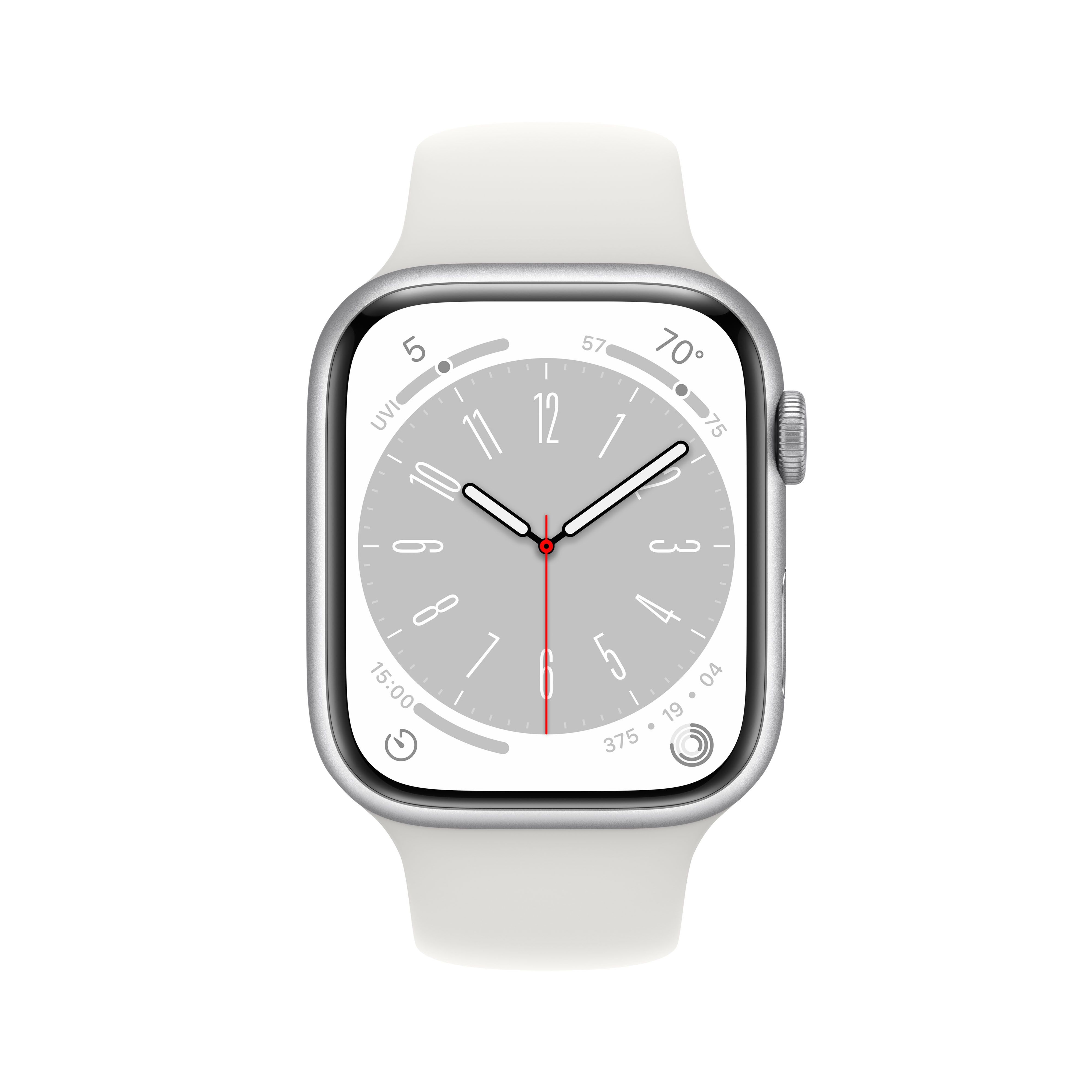 картинка Apple Watch Series 8 GPS, 45mm Silver Aluminum Case with White Sport Band (серебристый/белый) M/L от магазина Технолав