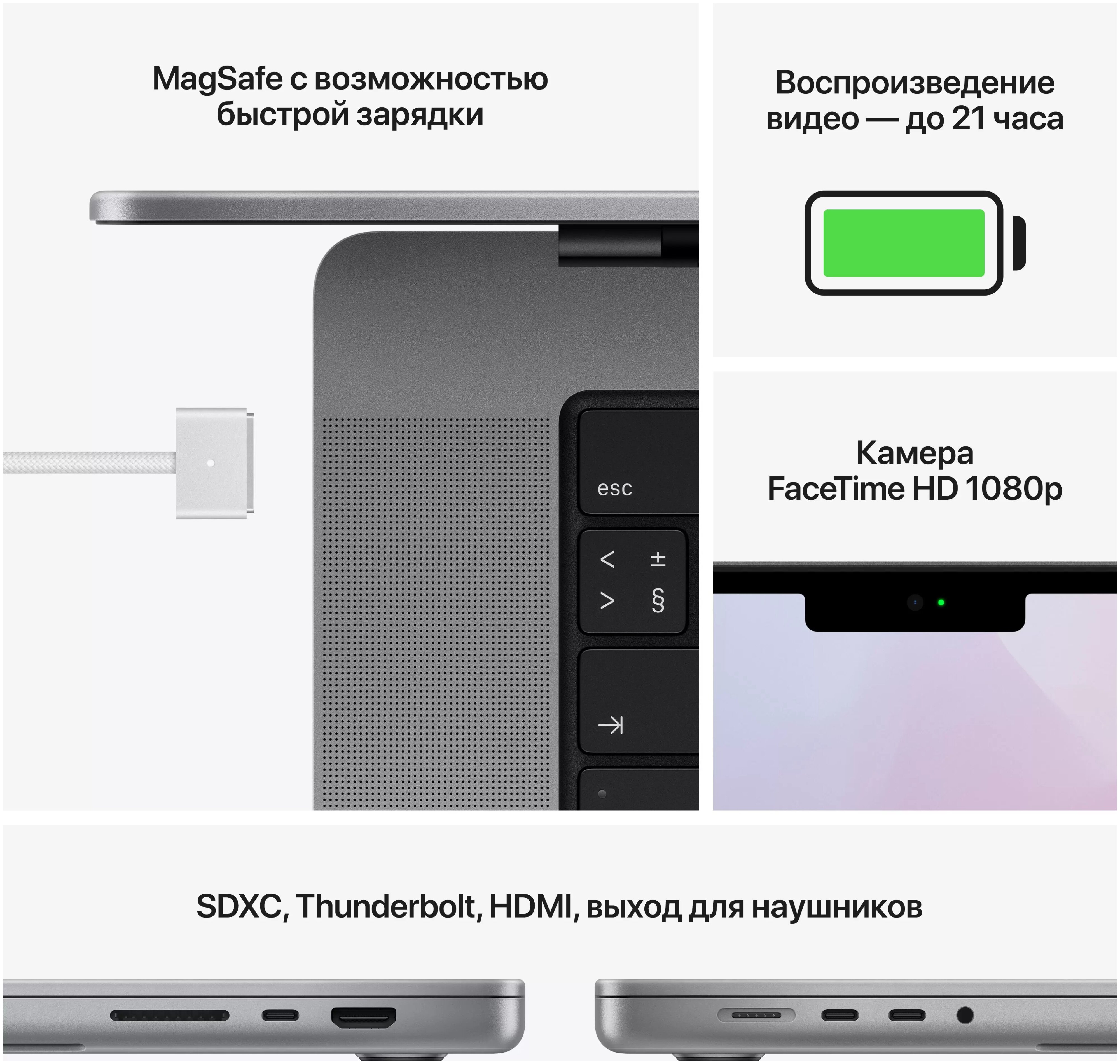 картинка Ноутбук Apple Macbook Pro 16" Late 2021 (3456×2234, Apple M1 Pro, RAM 16 ГБ, SSD 1 ТБ, Apple graphics 16-core) MK193 серый космос от магазина Технолав