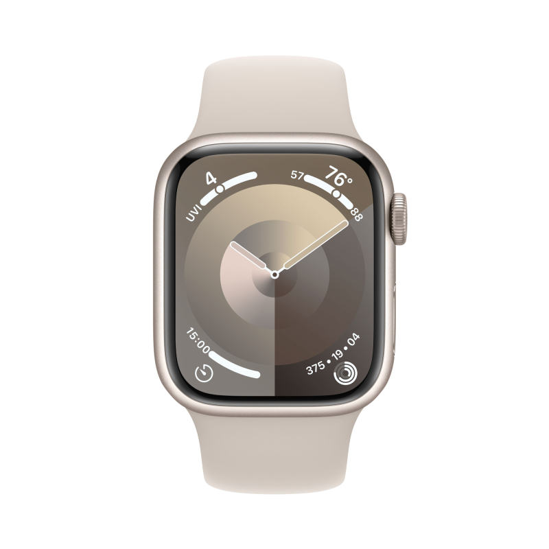 картинка Apple Watch Series 9, 45 мм, корпус из алюминия цвета «сияющая звезда», спортивный ремешок цвета «сияющая звезда» M/L от магазина Технолав