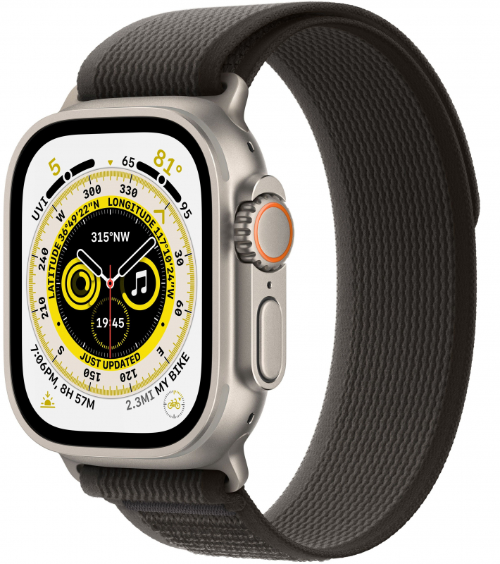 картинка Apple Watch Ultra GPS + Cellular, 49 мм, корпус из титана, ремешок Trail черного/серого цвета, размер M/L от магазина Технолав