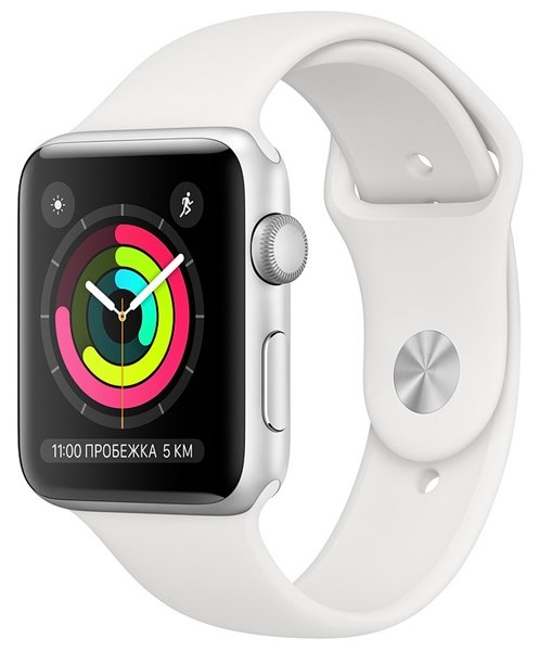 картинка Умные часы Apple Watch Series 3 42мм Aluminum Case with Sport Band (серебристый/белый) от магазина Технолав