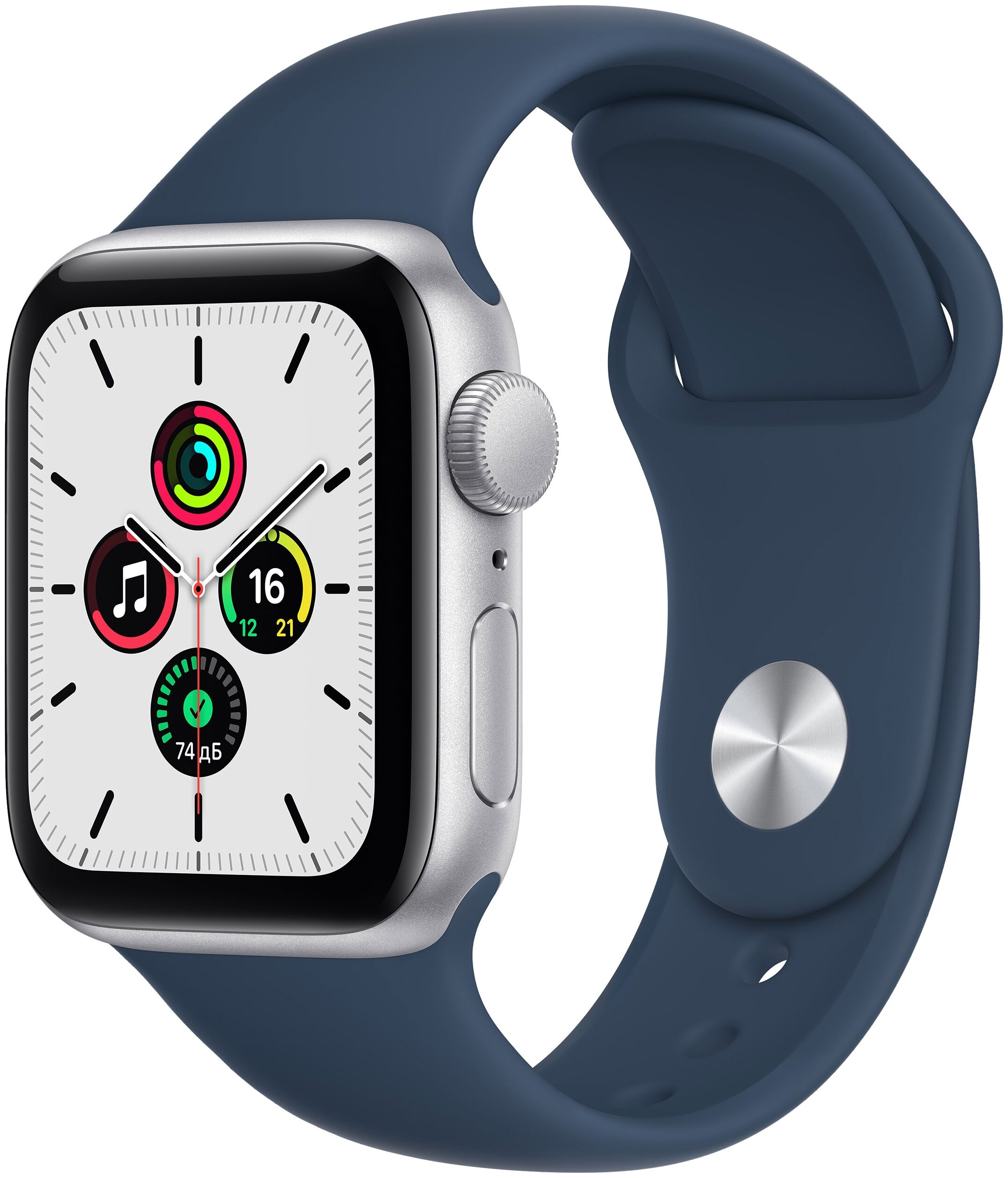 картинка Умные часы Apple Watch SE, 44 мм, корпус из алюминия серебристого цвета спортивный ремешок цвета «синий омут» от магазина Технолав