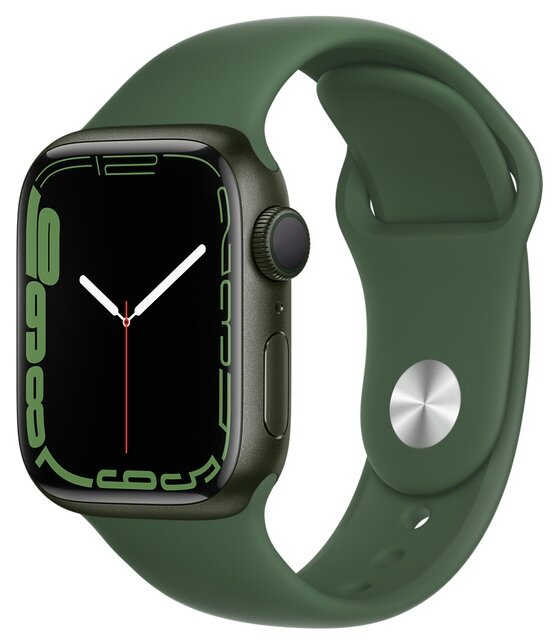 картинка Apple Watch Series 7, 45 мм, корпус из алюминия зеленого цвета, спортивный ремешок «зелёный клевер» от магазина Технолав