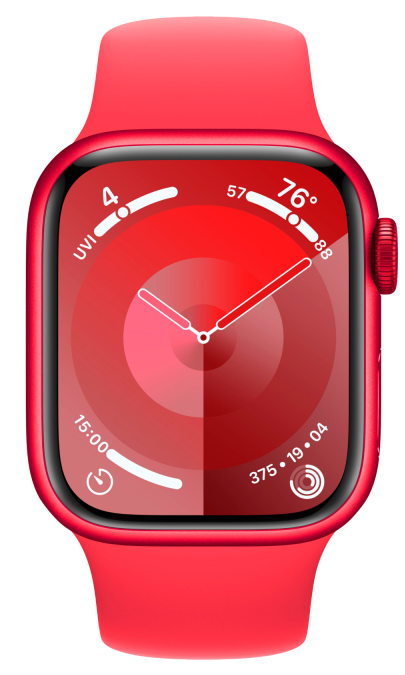 картинка Apple Watch Series 9, 41 мм, корпус из алюминия цвета (PRODUCT)RED, спортивный ремешок цвета (PRODUCT)RED, размер S/M от магазина Технолав
