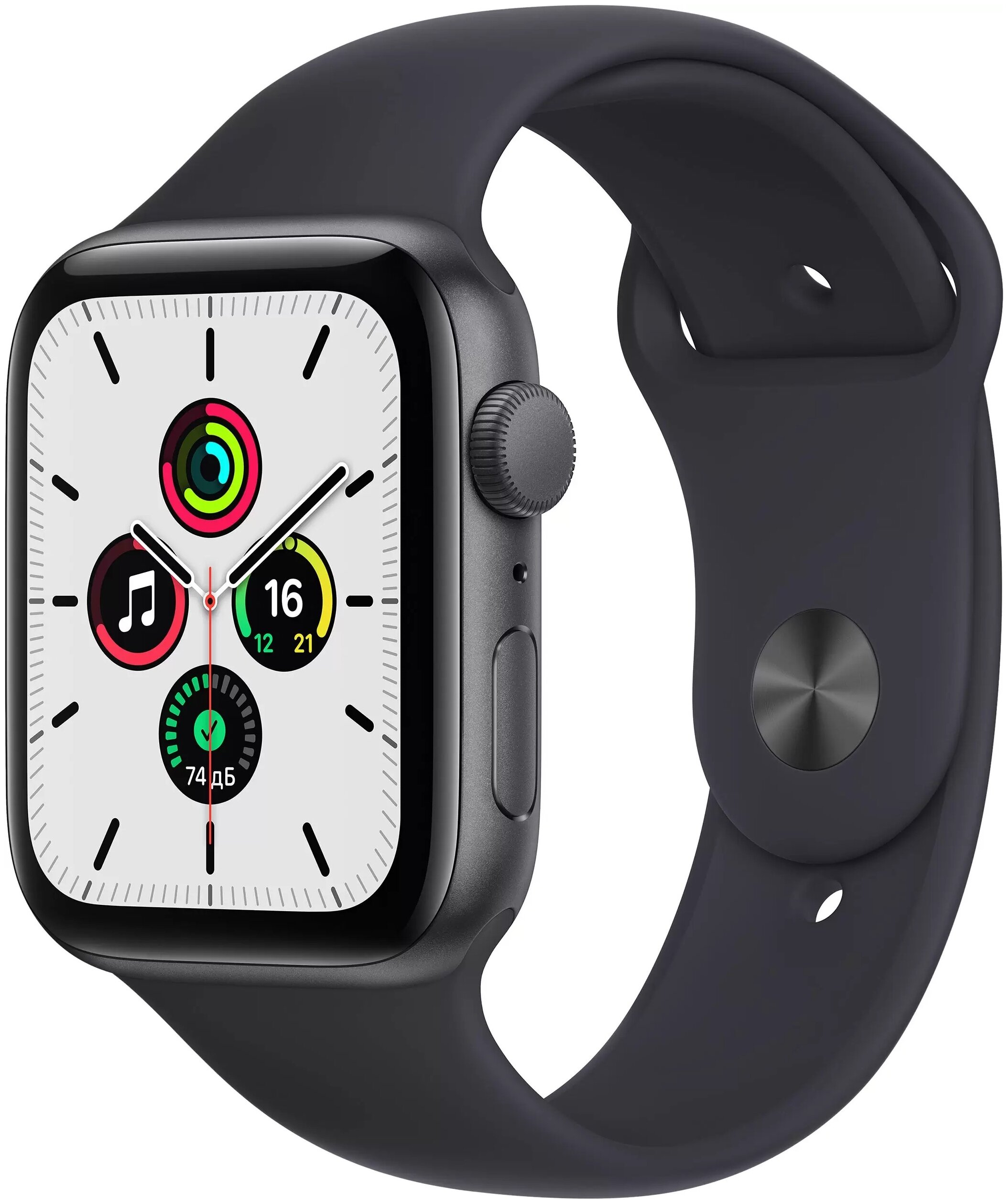 картинка Умные часы Apple Watch SE, 44 мм, корпус из алюминия цвета «серый космос» спортивный ремешок цвета «тёмная ночь» от магазина Технолав