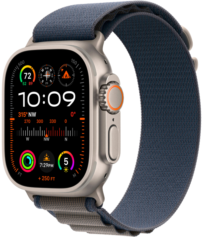 картинка Apple Watch Ultra 2 GPS + Cellular, 49 мм, корпус из титана, ремешок Alpine синего цвета, размер M от магазина Технолав