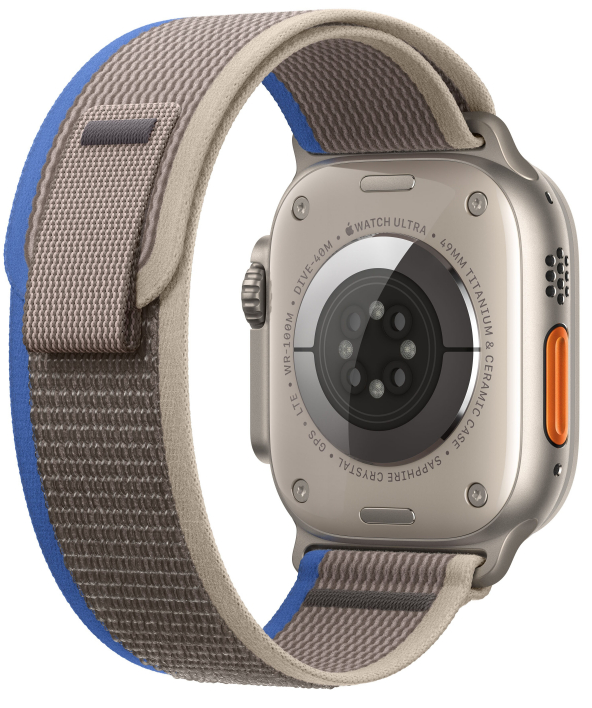 картинка Apple Watch Ultra GPS + Cellular, 49 мм, корпус из титана, ремешок Trail синего/серого цвета, размер M/L от магазина Технолав