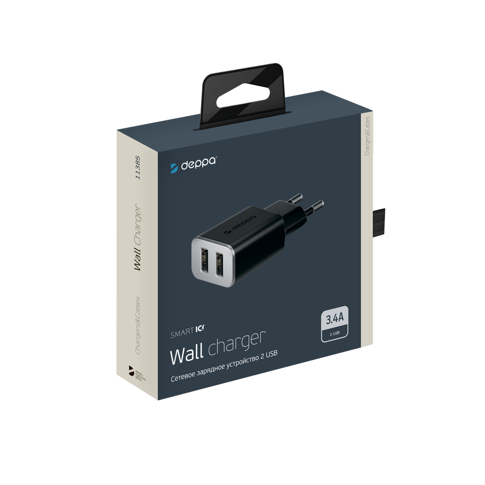 картинка Сетевое зарядное устройство Deppa 2 USB 3.4А от магазина Технолав