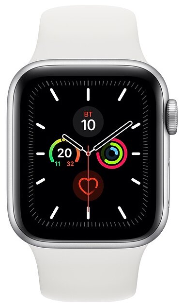 картинка Часы Apple Watch Series 5, 40 мм, корпус из алюминия цвета «серебряный», спортивный ремешок цвета белый от магазина Технолав