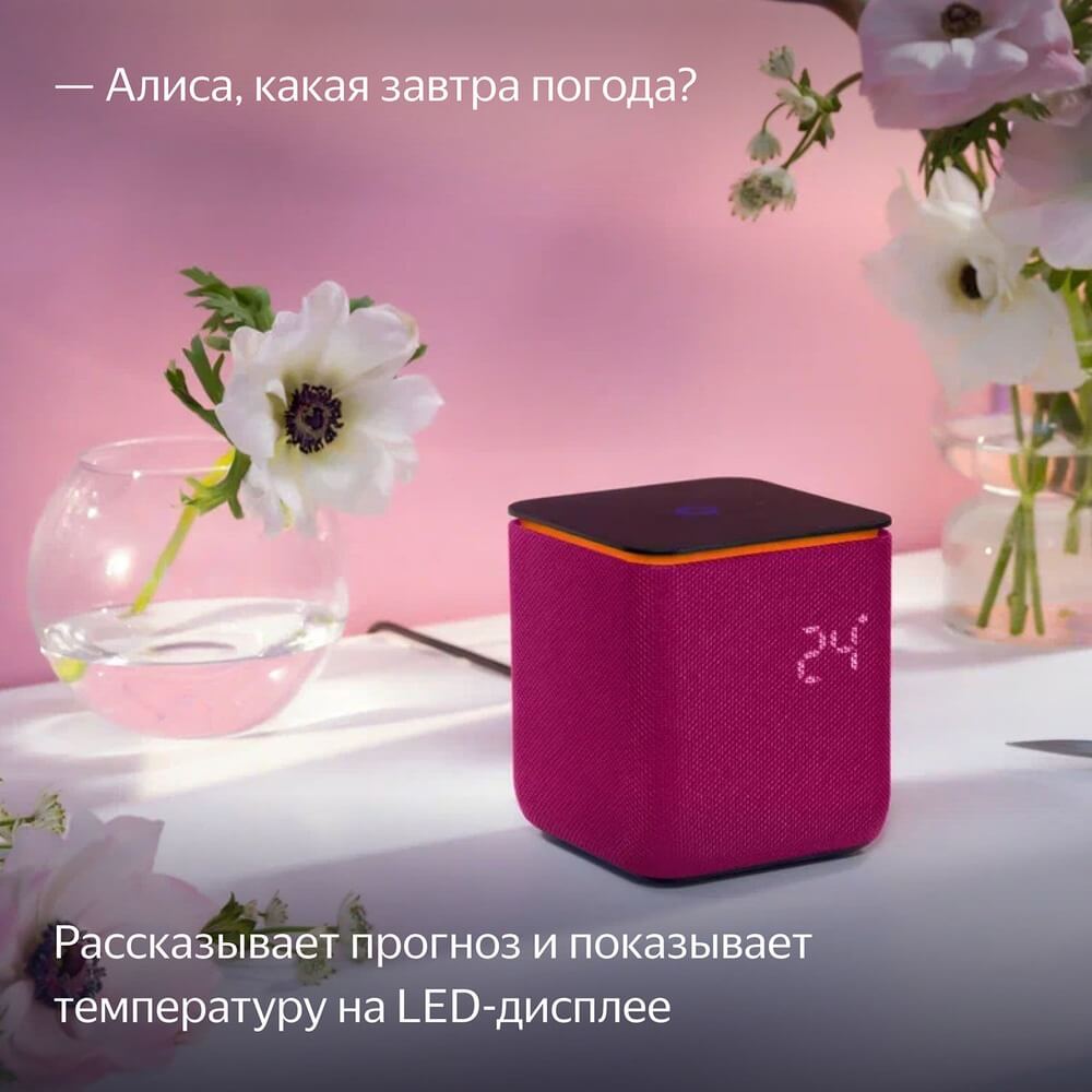 картинка Умная колонка Яндекс Станция Миди с Алисой, с Zigbee, 24 Вт, малиновый от магазина Технолав