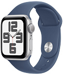 Apple Watch SE 2024 40mm Silver Aluminum Case with Blue Denim Sport Band