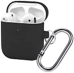 Чехол силиконовый с карабином для AirPods 2, черный